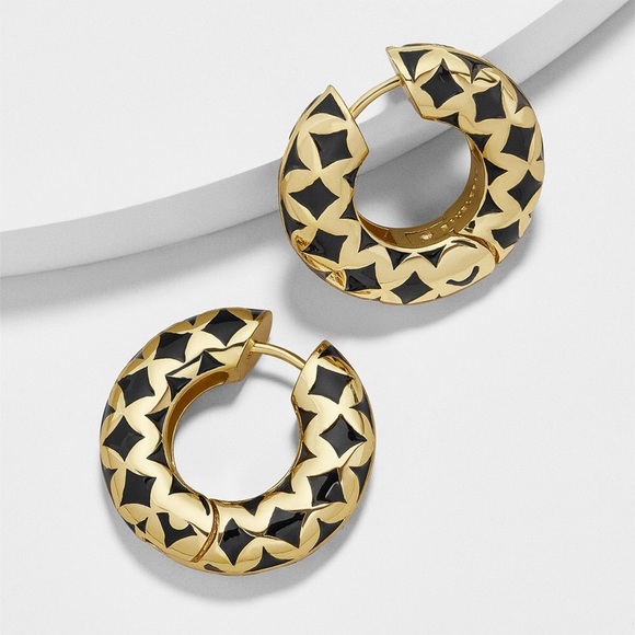 Willa Gold & Black Enamel Huggie Hoop Earrings - Picture 3 of 7